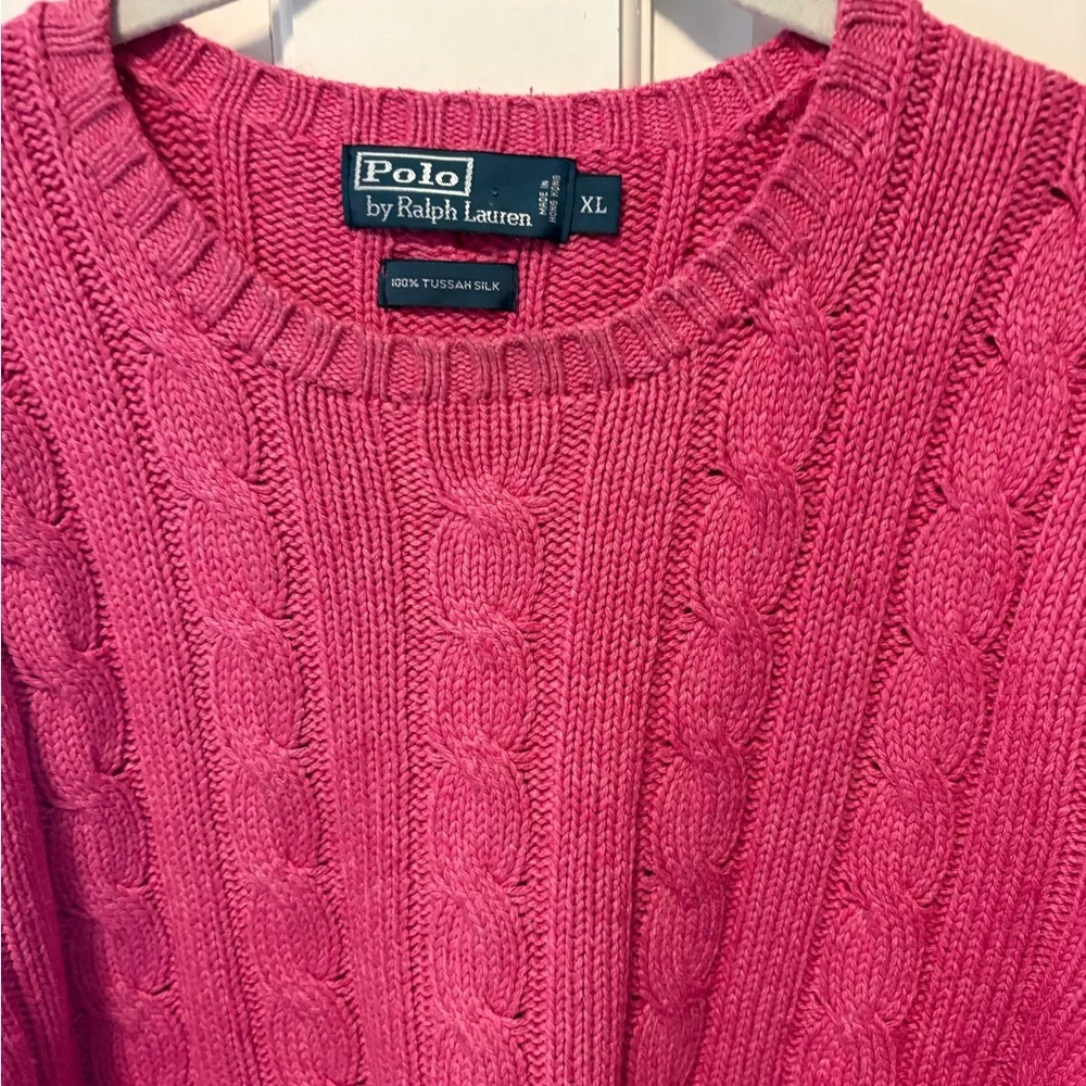 Polo by Ralph Lauren 100% tussah silk pink cableknit crew sweater men xl x-large - Picture 2 of 4